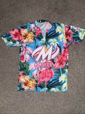 Motiv Tropical Floral Zip-Front Shirt in Blue, Pink, Green